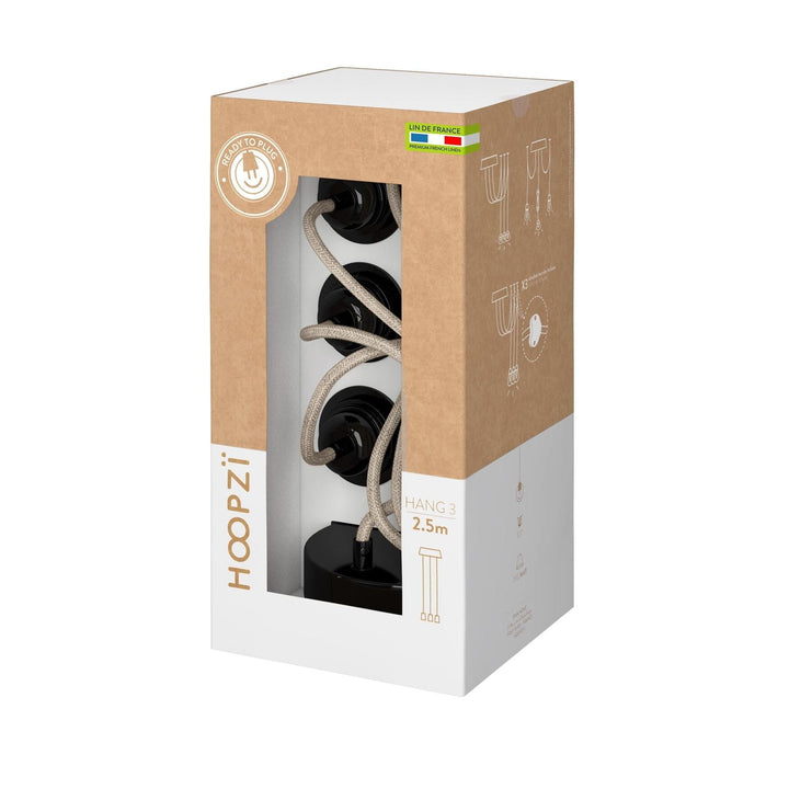 Suspension luminaire Hang-3 en lin Hoopzi