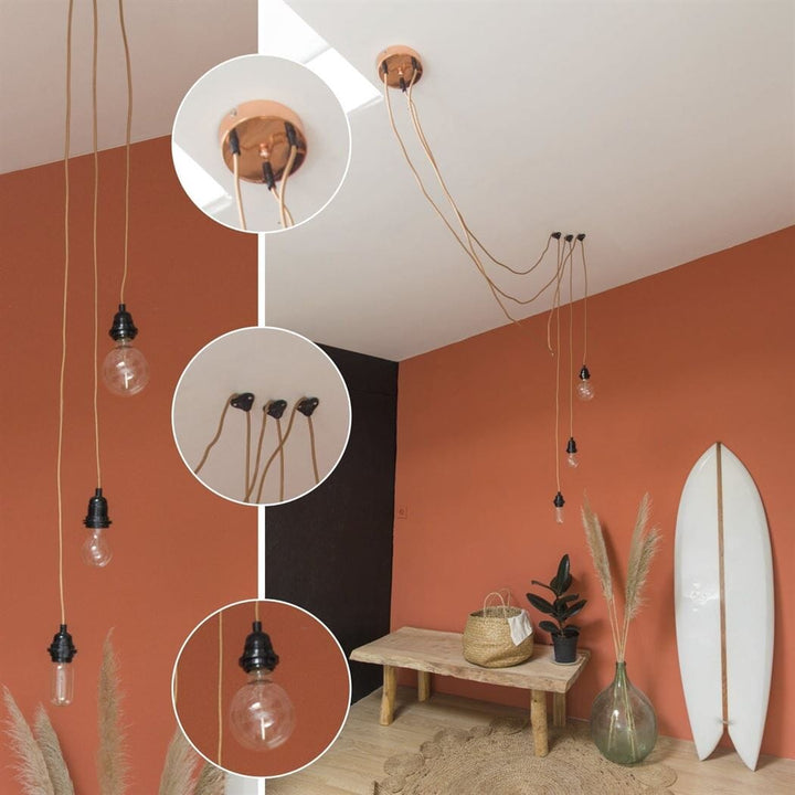 Guide pour suspendre luminaire  avec accroche déportée et ampoules déco
