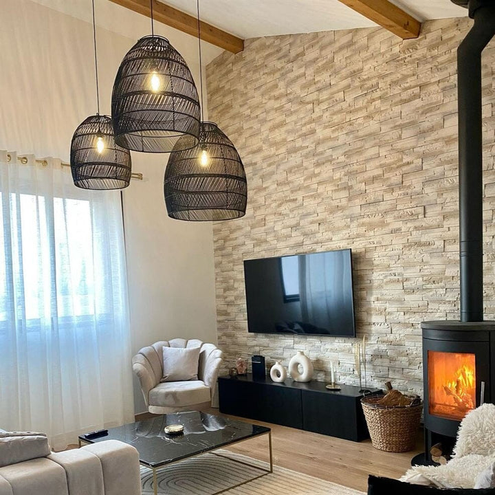 Suspension luminaire ficelle brute naturelle salon