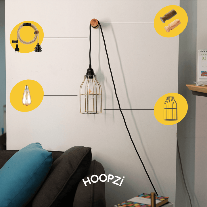 Suspension luminaire personnalisable en lin avec cordon textile