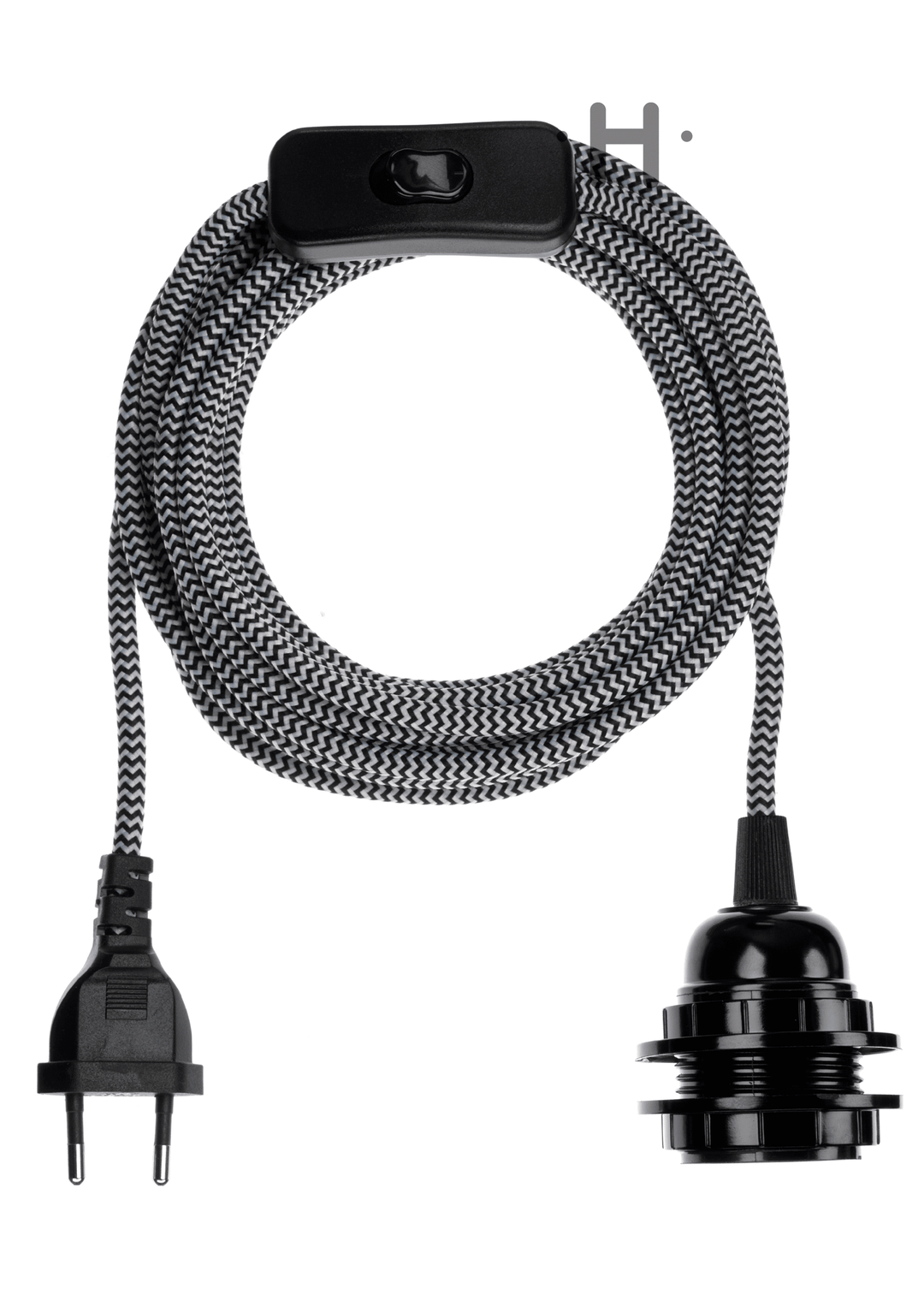 Exclusivité Internet Bala MOTIFS - Fil Electrique Tissu - Luminaire 4,5m Bala Hoopzi bala-motif-zigzag-noir-et-blanc