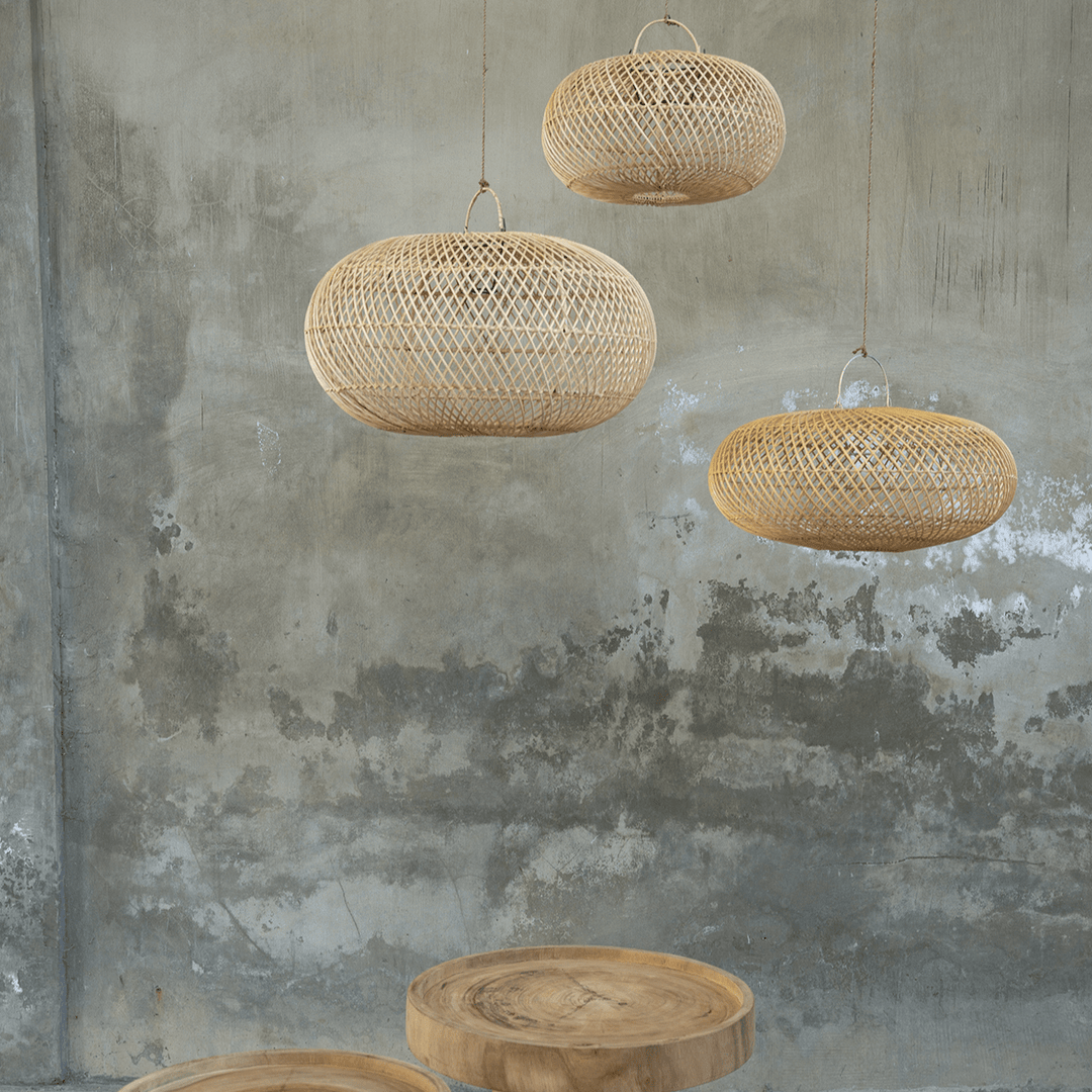 Ensemble luminaire Bali Wholly Abat-jour Hoopzi Suspension 3 fils