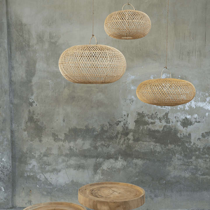 Ensemble luminaire Bali Wholly Abat-jour Hoopzi Suspension 3 fils