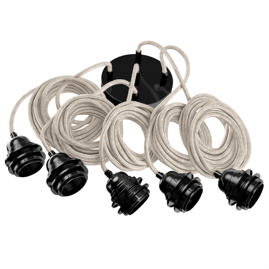 Suspension luminaire câbles gris et douilles noires, vue produit