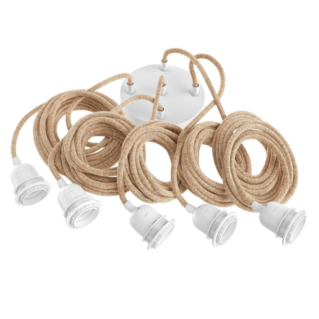 Suspension ficelle en lin socle blanc et douilles E27