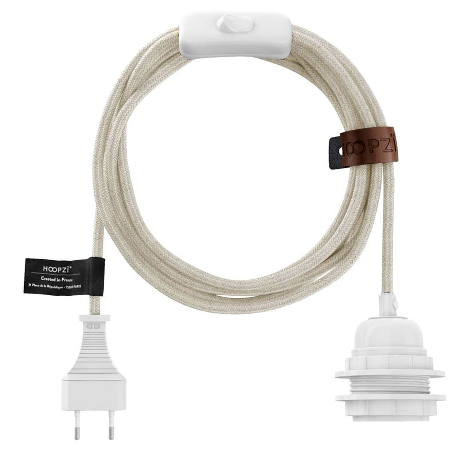 Suspension douille en lin brut avec cordon tissé 4,5 m