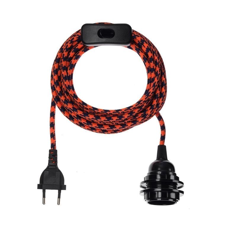 Exclusivité Internet Bala MOTIFS - Fil Electrique Tissu - Luminaire 4,5m Bala Hoopzi bala-motif-exclu-pied-de-poule-rouge-bleu-marine