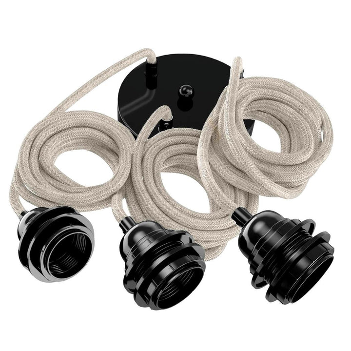 Hang-3 Suspension Plafonnier en Lin Français - 3 Fils 2,50m Hoopzi hang-3-lin-brut-noir