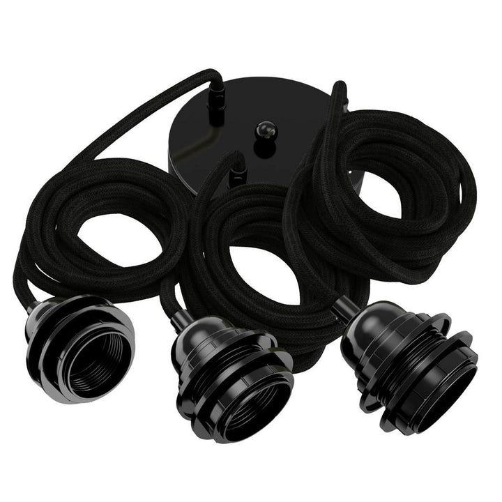 Hang-3 Suspension Plafonnier en Lin Français - 3 Fils 2,50m Hoopzi hang-3-lin-noir