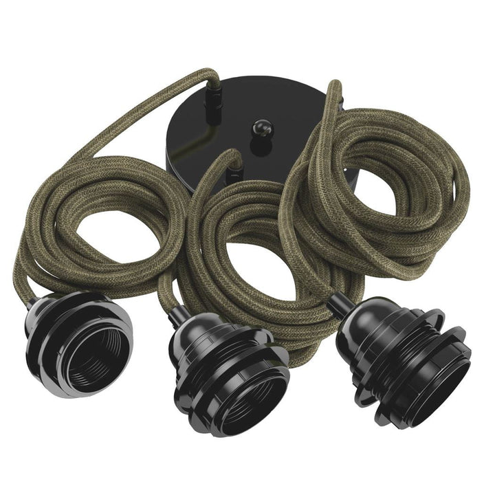 Hang-3 Suspension Plafonnier en Lin Français - 3 Fils 2,50m Hoopzi hang-3-lin-kaki