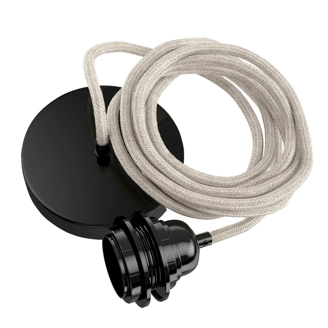 Hang-1 Suspension Plafonnier en Lin Français Hoopzi hang1-lin-brut-noir