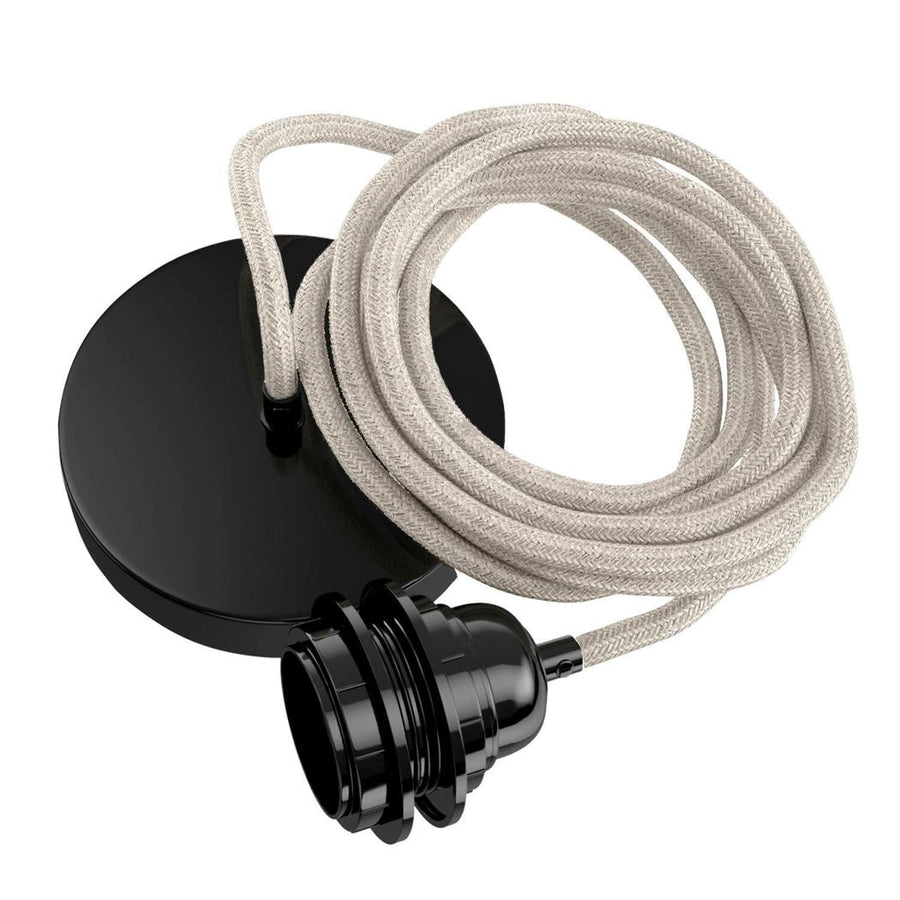 Hang-1 Suspension Plafonnier en Lin Français Hoopzi hang1-lin-brut-noir