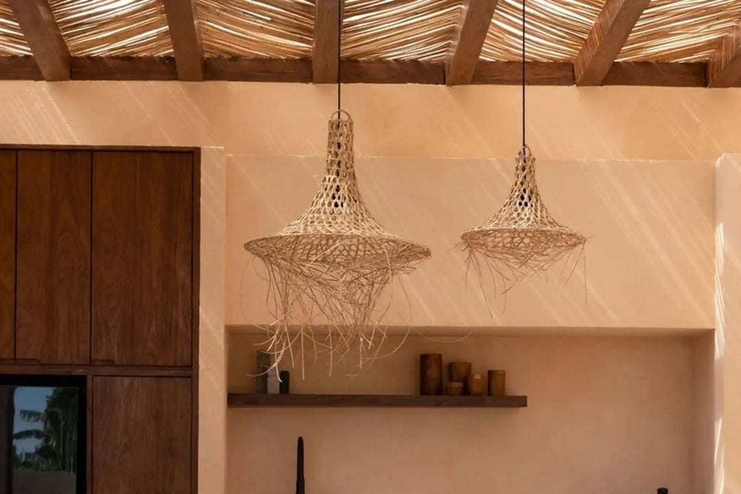 Abat-jour en rotin Bali Mikonos – Suspension bohème chic artisanale