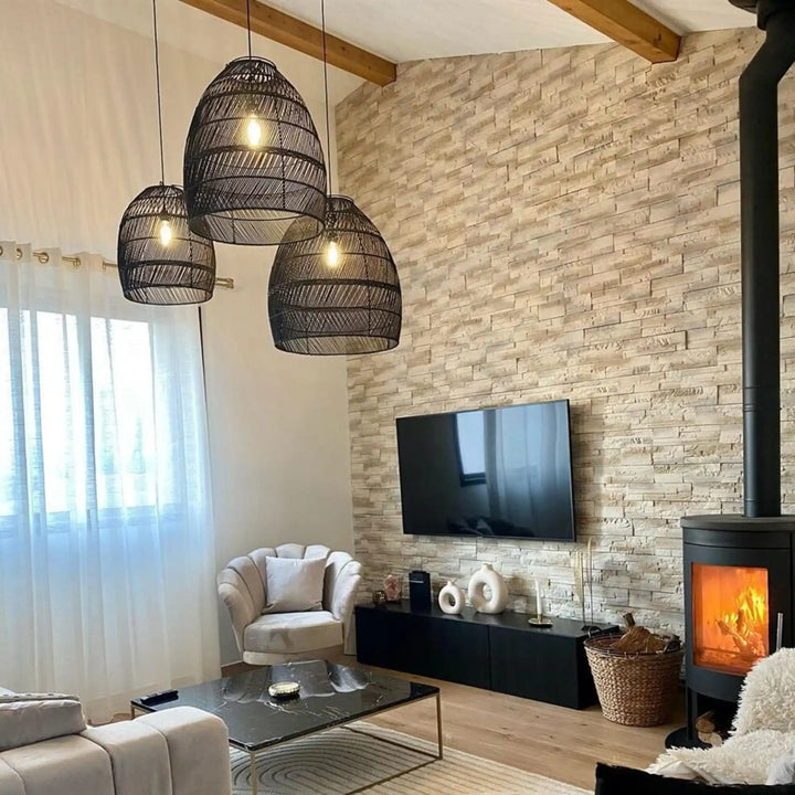 Sospensione luminosa Hang-3 in lino