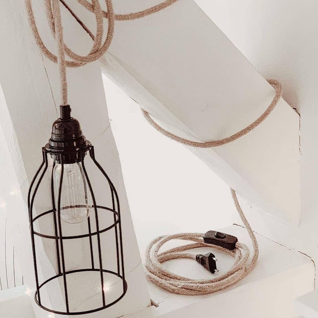 Suspension métal avec fil tissu en lin 4,5m, luminaire exclusif internet