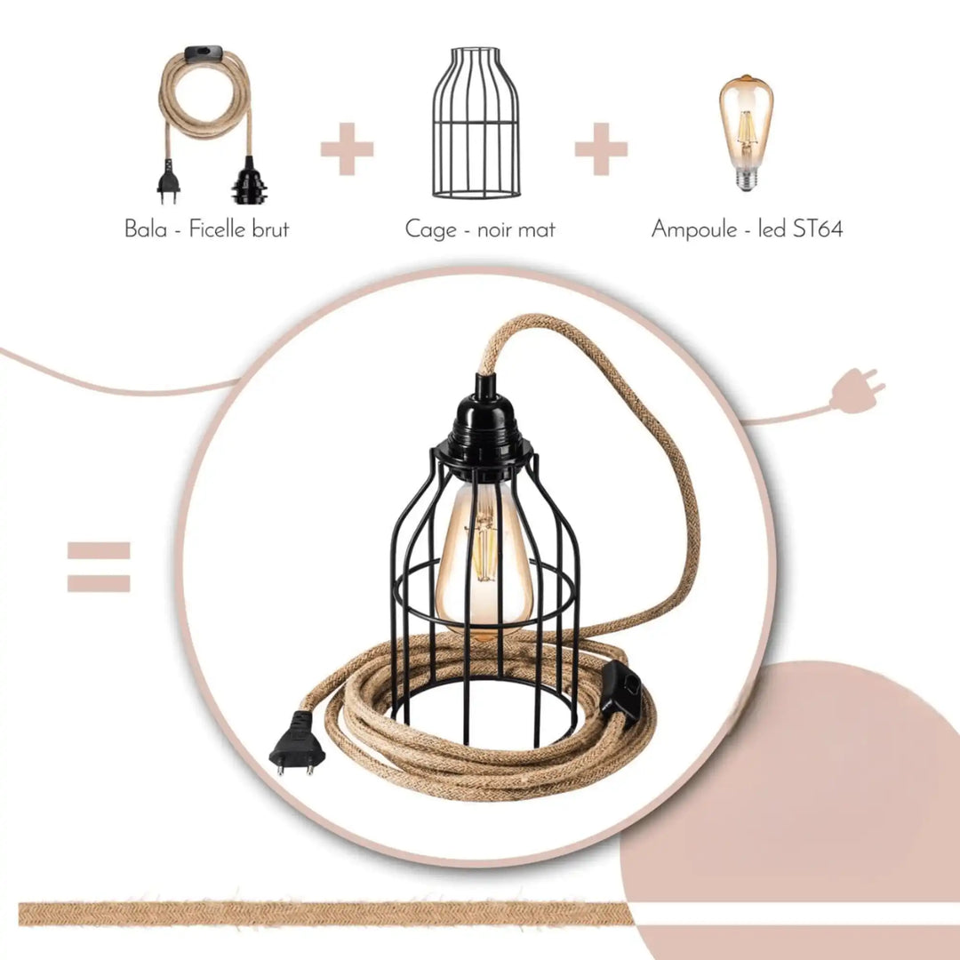 Kit luminaire BALA + abat-jour CAGE + ampoule LED ST64 – Pack complet design