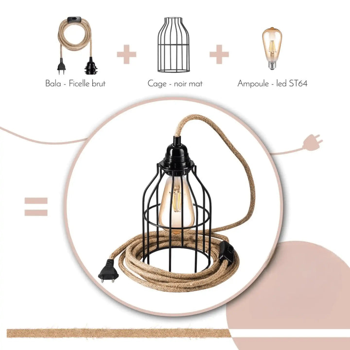 Kit luminaire BALA + abat-jour CAGE + ampoule LED ST64 – Pack complet design