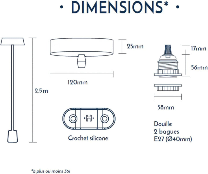 Dimensions et spécifications d’une suspension en fibre naturelle