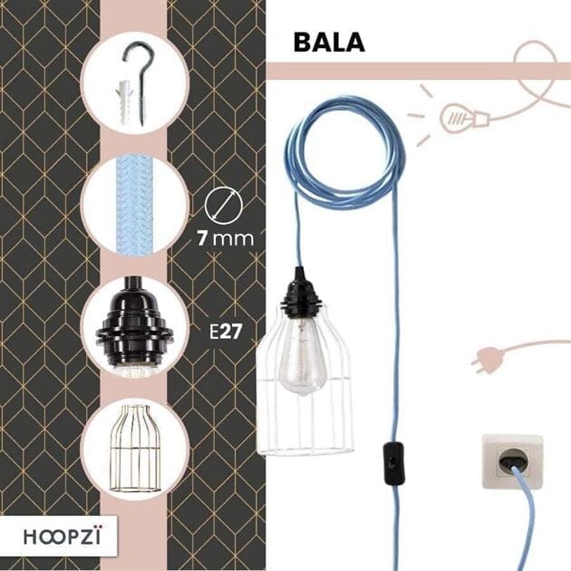 Exclusivité Internet Bala COULEURS - Fil Electrique Tissu - Luminaire 4,5m Hoopzi 
