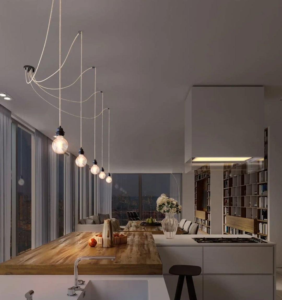 Sospensione luminosa Hang 5 in lino