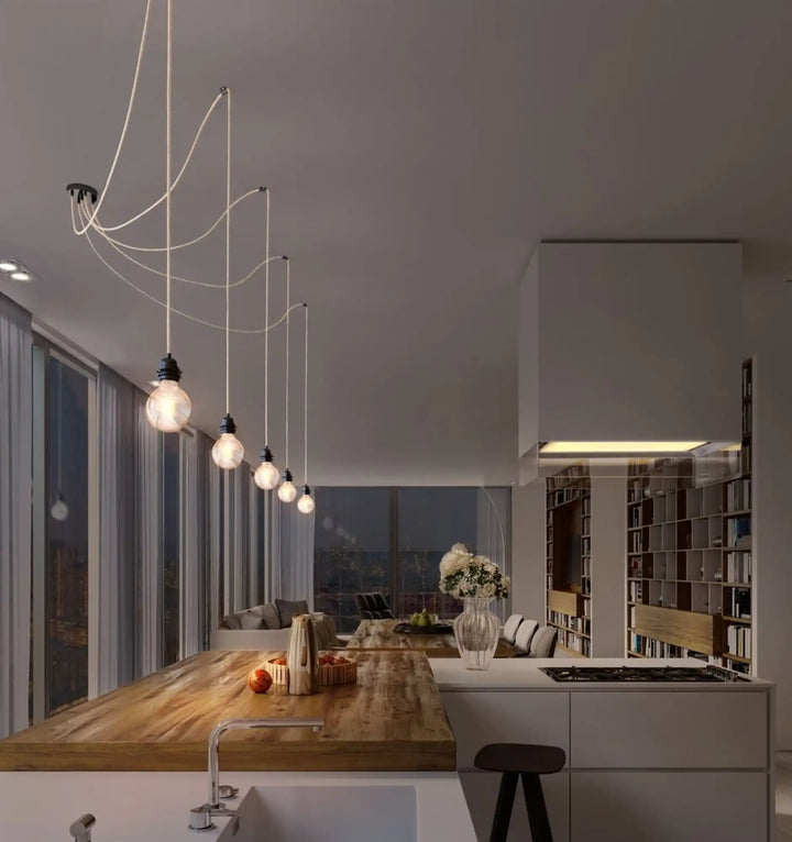 Sospensione luminosa Hang 5 in lino