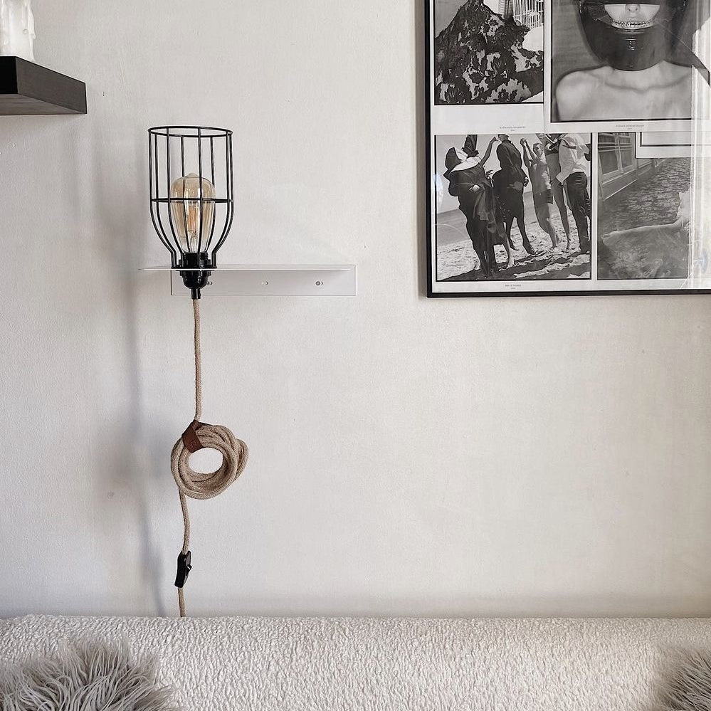 Suspension luminaire avec applique murale et fil en lin brut enroulé, design épuré