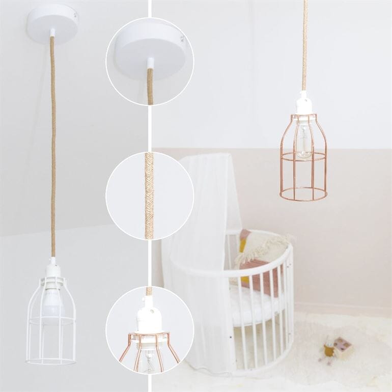 Suspension luminaire en ficelle naturelle avec applique métal industrielle