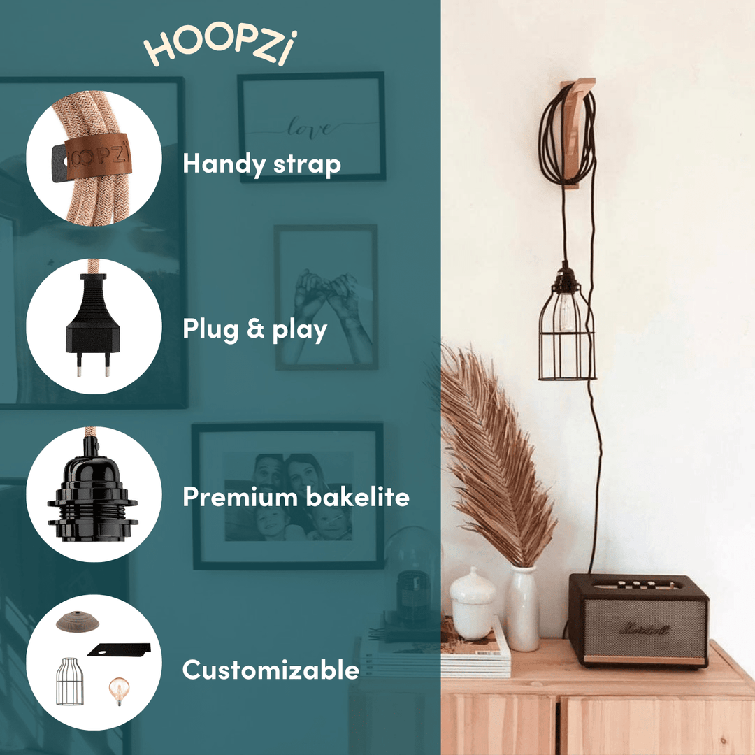 Suspension luminaire ficelle brute personnalisable avec handy strap et prise plug and play