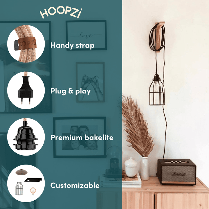 Suspension luminaire ficelle brute personnalisable avec handy strap et prise plug and play