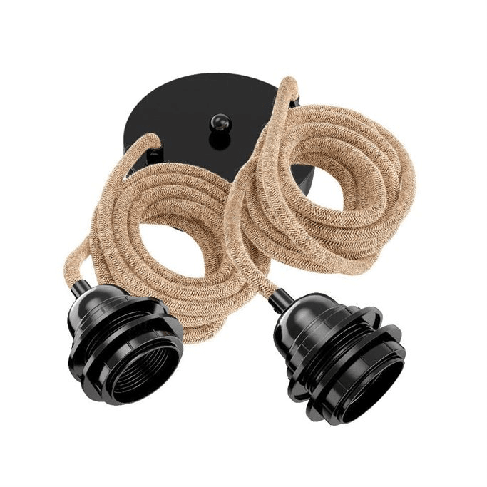 Suspension luminaire en lin brut  Hoopzi avec douilles noires et socle noir