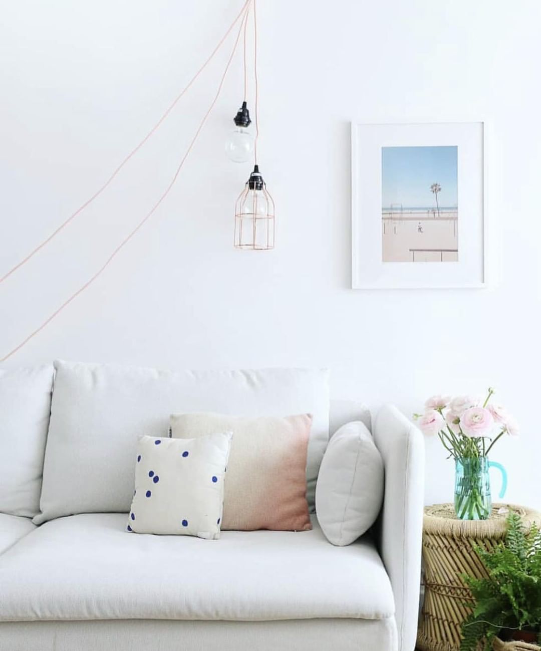 Suspension luminaire en tissu lin naturel avec applique murale, salon blanc