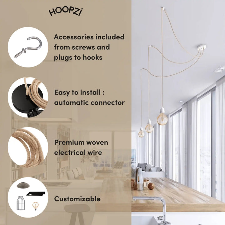 Hang 5 pendant light in woven natural material