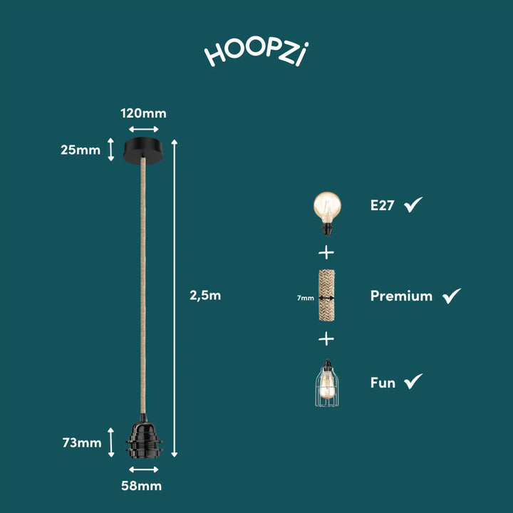 Suspension luminaire HANG 5 – Câbles tissés en ficelle brute