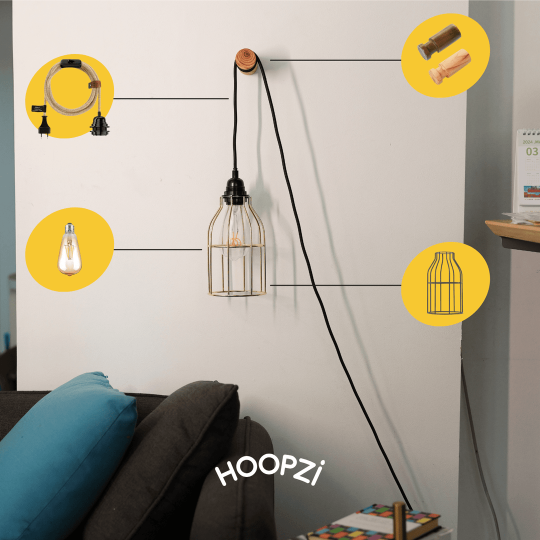 Suspension luminaire personnalisable en lin avec cordon textile
