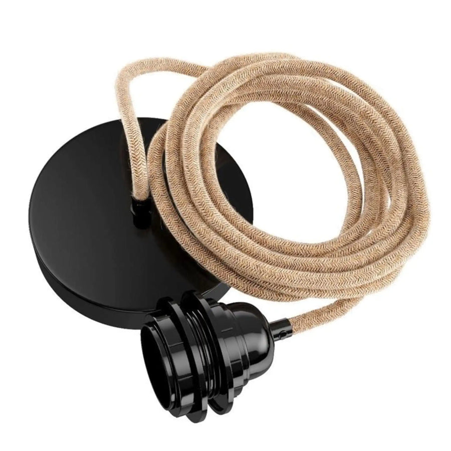 Suspension lin naturel 1 ampoule douille noire HOOPZI