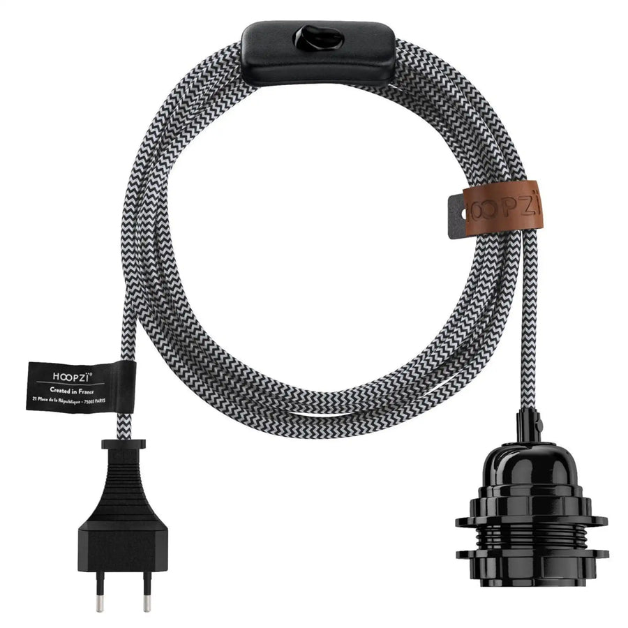Lampe baladeuse câble luminaire noir et blanc à suspendre, à poser ou à enrouler