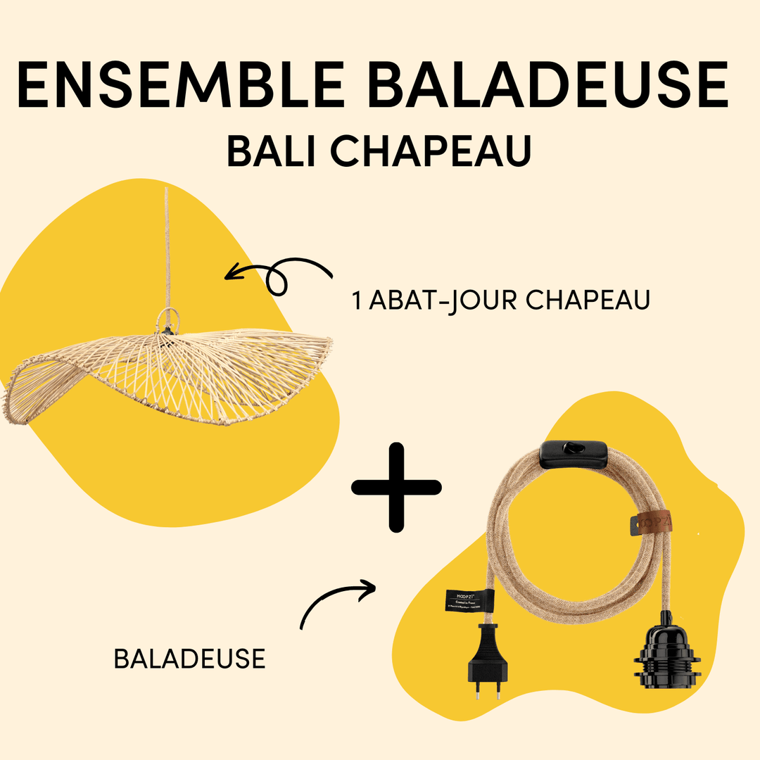 Ensemble luminaire Bali Chapeau Abat-jour Hoopzi Baladeuse 