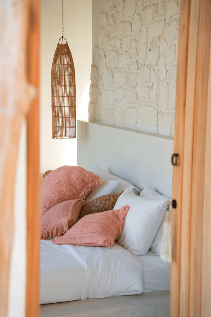 Abat-jour suspendu en rotin Bali Fish Filet  – Luminaire bohème chic