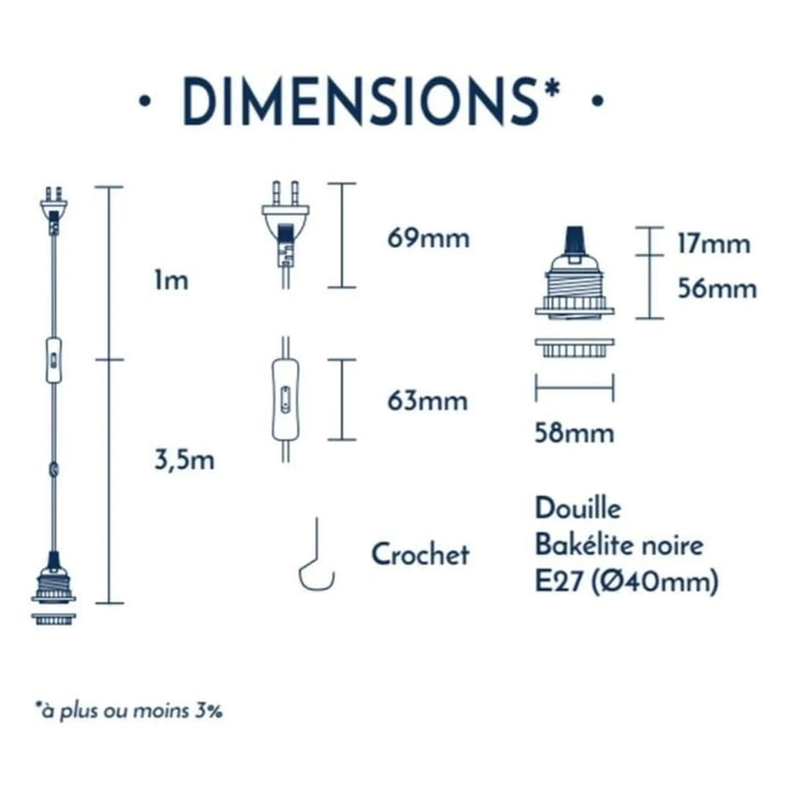 Exclusivité Internet BALA pastel - Câbles luminaires en tissu 4,5m