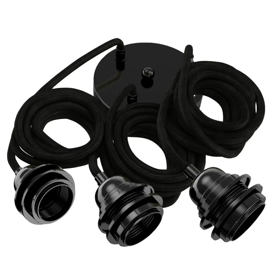Suspension lin, cordon noir, 3 ampoules, douilles noires - HANG de HOOPZI