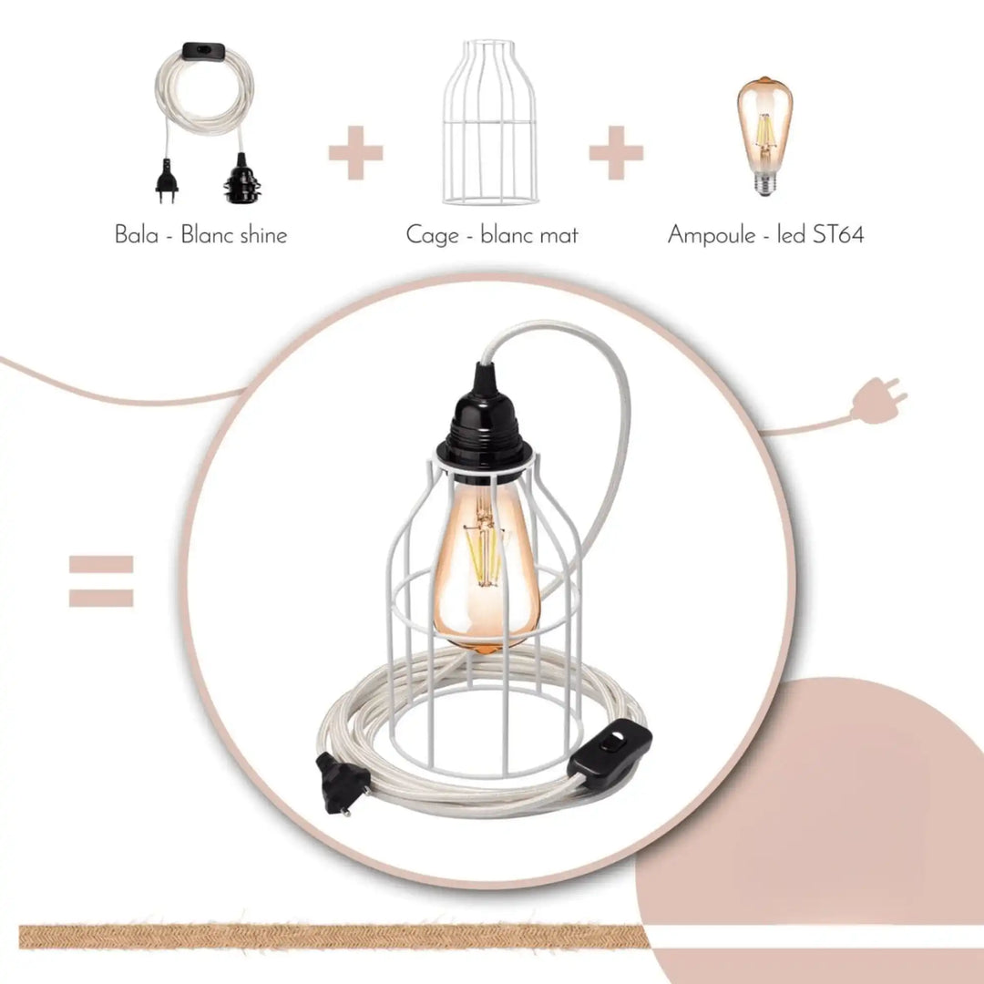 Kit luminaire BALA + abat-jour CAGE + ampoule LED ST64 – Pack complet design