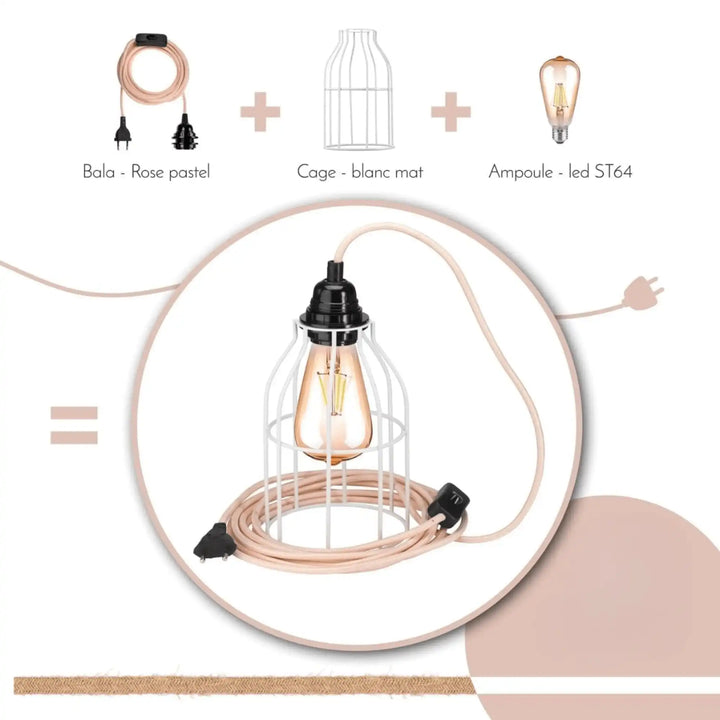 Kit luminaire BALA + abat-jour CAGE + ampoule LED ST64 – Pack complet design