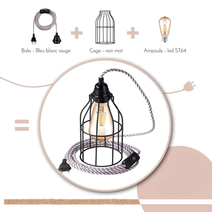Kit luminaire BALA + abat-jour CAGE + ampoule LED ST64 – Pack complet design