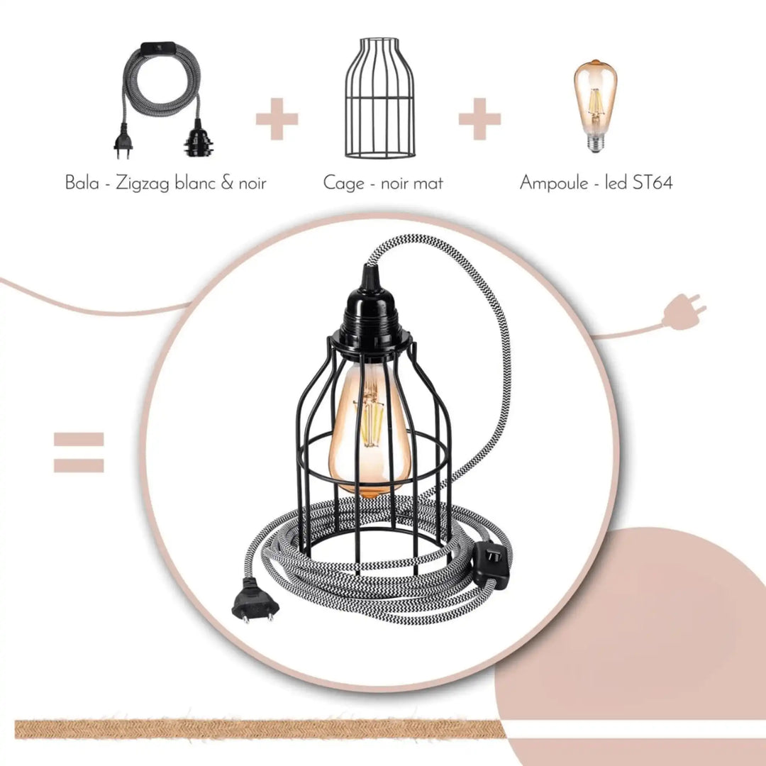 Kit luminaire BALA + abat-jour CAGE + ampoule LED ST64 – Pack complet design