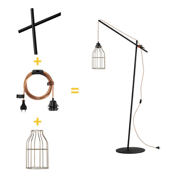 Lampadaire avec câble long ASYM abat-jour cuivre