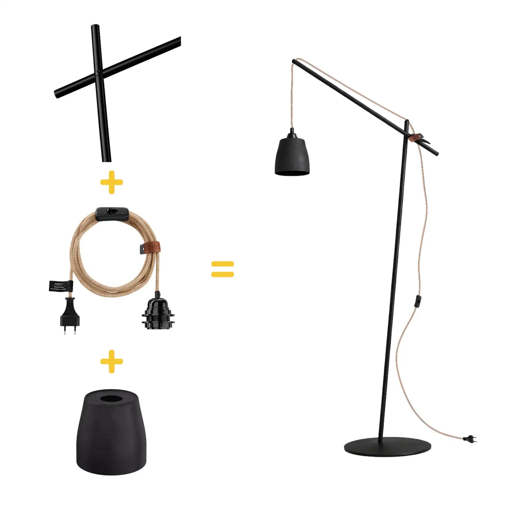 Lampadaire avec câble long ASYM et abat jour huitre