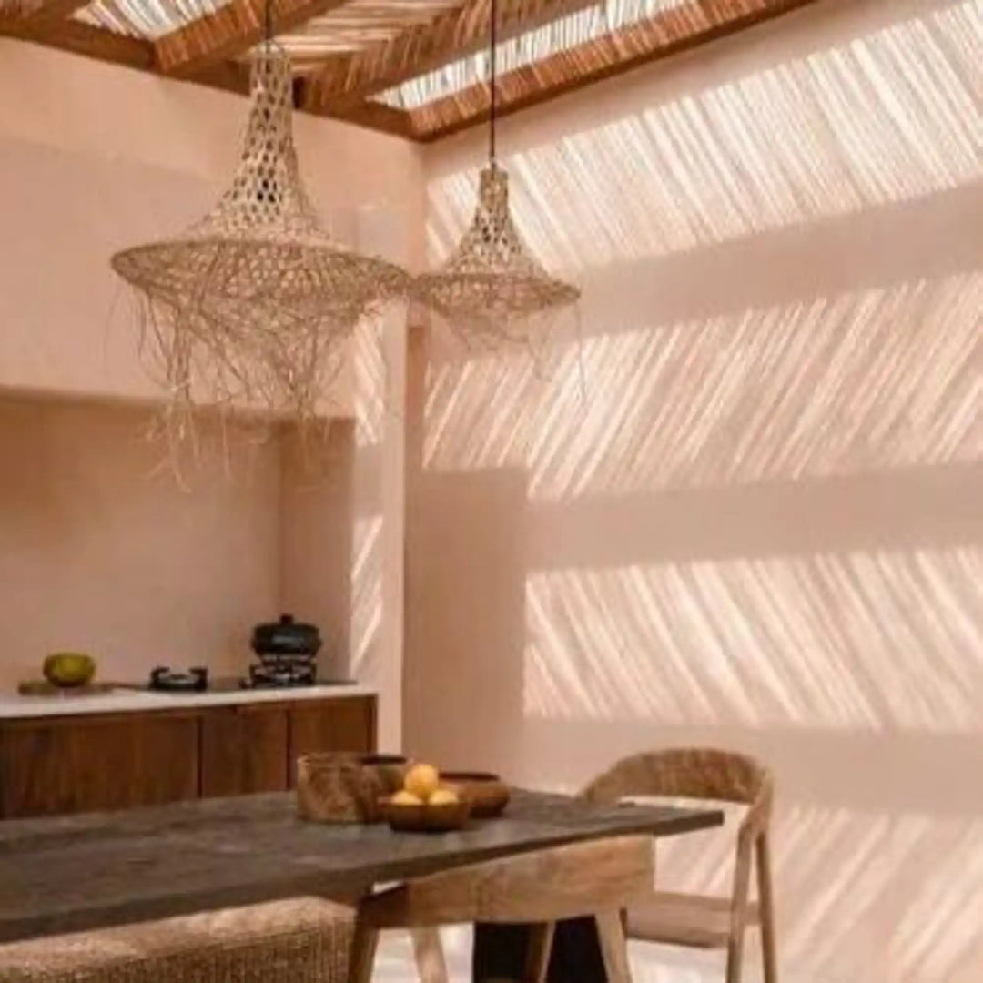 Abat-jour en rotin Bali Mikonos – Suspension bohème chic artisanale