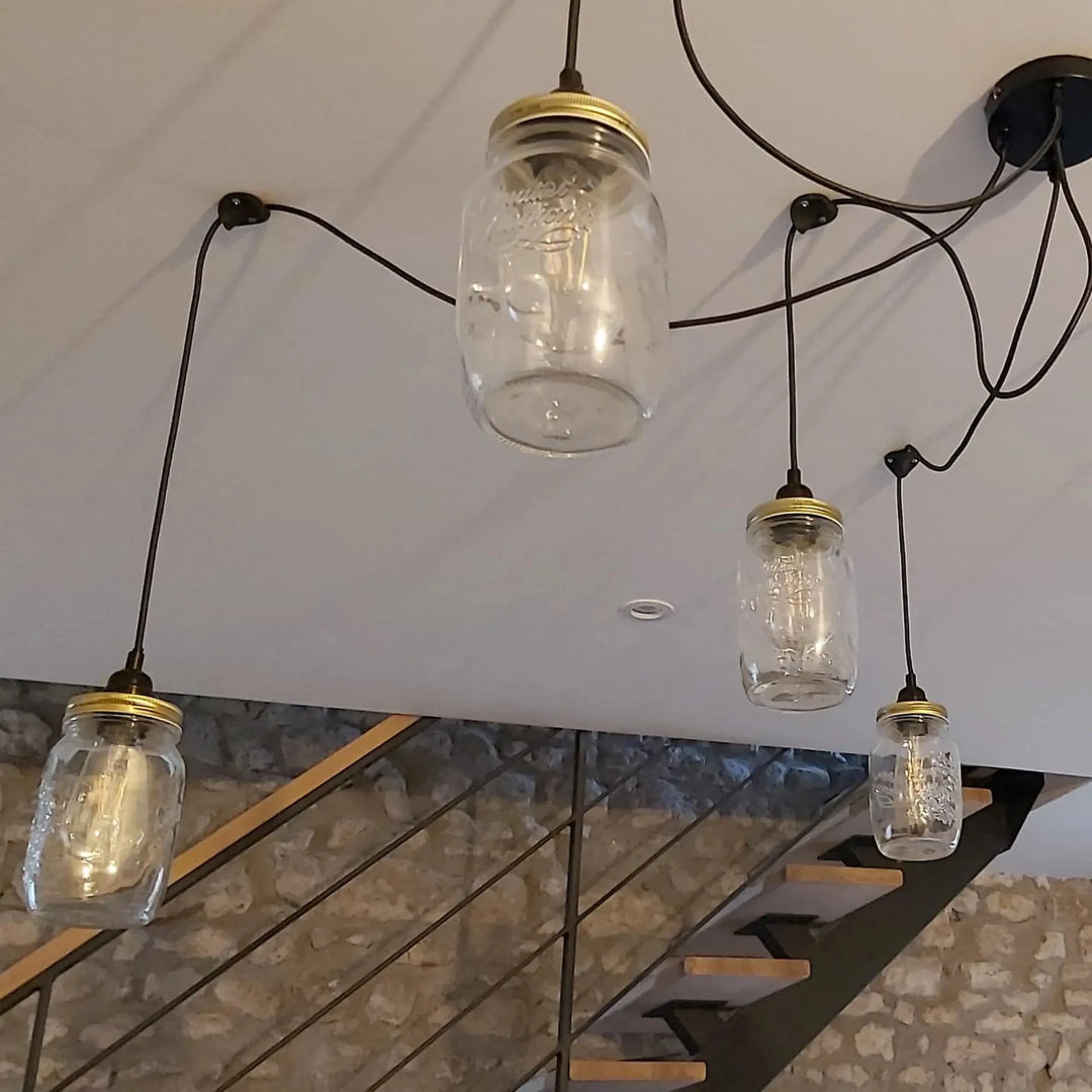 HOOPZI x Le Parfait® – Suspension luminaire 5 ampoules avec bocaux en verre