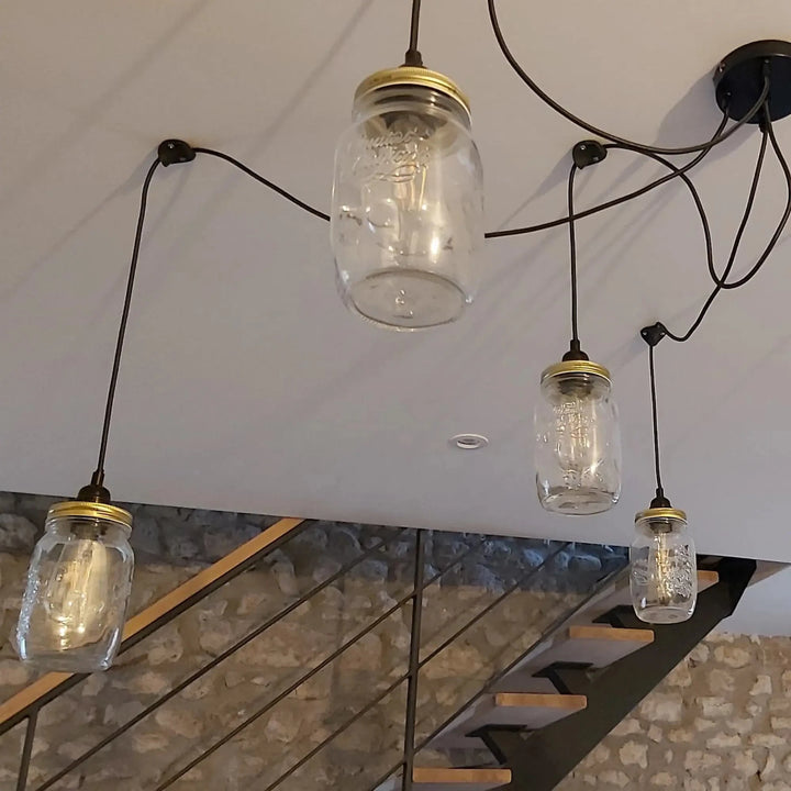 HOOPZI x Le Parfait® – Suspension luminaire 5 ampoules avec bocaux en verre