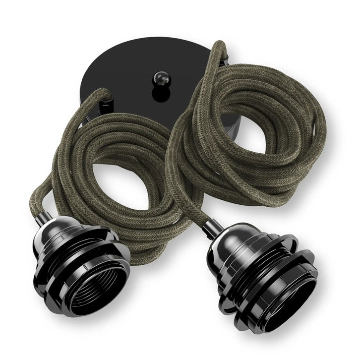 Suspension 2 ampoules câbles tissés lin kaki HOOPZI